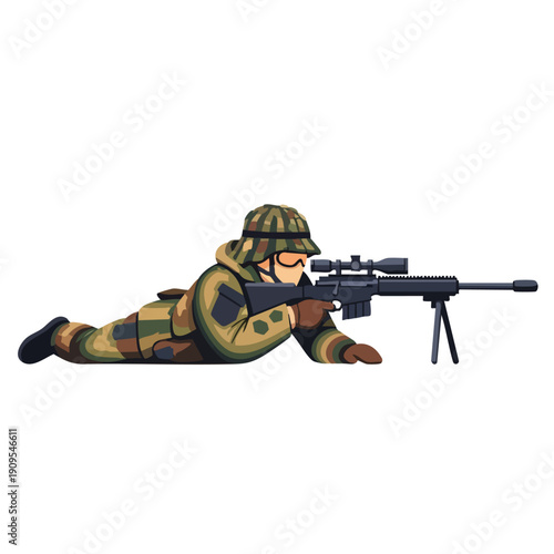 Pixel Art Soldier Sniper. Military Character Game Asset. Retro Pixelated Illustration.