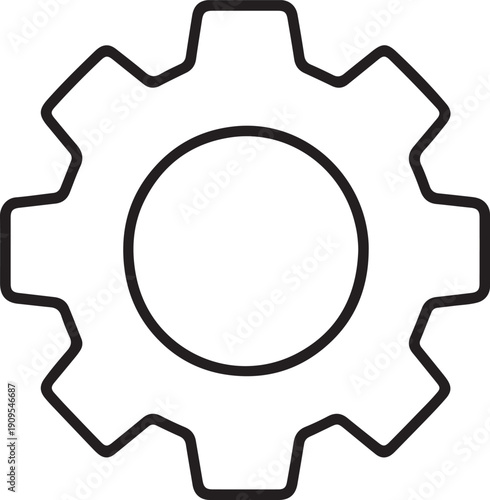 Simple black outline gear icon for technology and industry