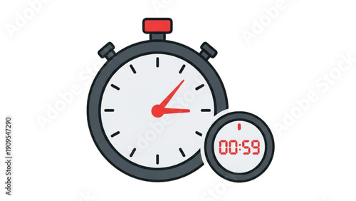 Stopwatch and timer displaying 59 seconds, symbolizing urgency and time management in a simple illustration
