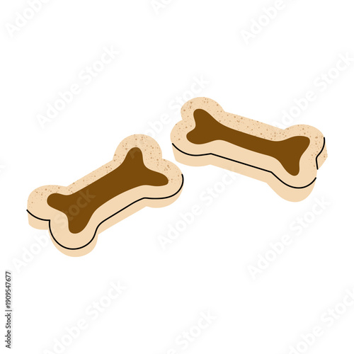 Bone shaped cookie for pets in flat style. Healthy dog and cat snack concept. Simple cute illustration for veterinary, branding and pet food labels.