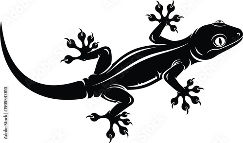 Gecko lizard silhouette illustration, tropical reptile animal climbing pose, wildlife nature vector design