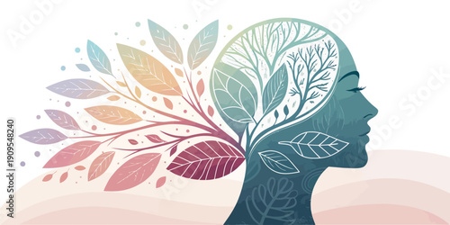 Mindfulness concept vector illustration for mental health, featuring a tranquil mind and serene brain icon symbolizing inner peace and positive thoughts.