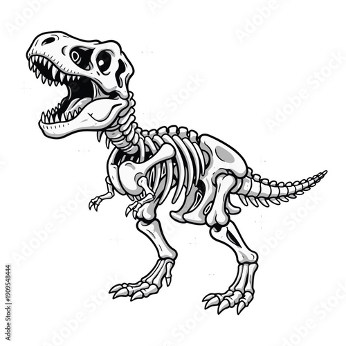 T-Rex dinosaur skeleton line art drawing