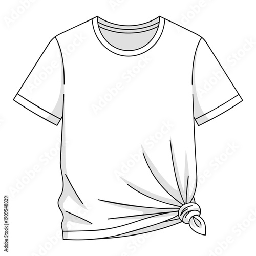 Women knotted white t-shirt mockup vector outline