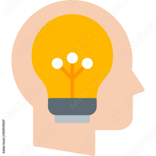 Human head with light bulb and nodes Icon