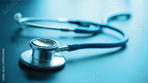 A close-up macro photograph of a silver medical stethoscope against a soft blue gradient background (3)_traced