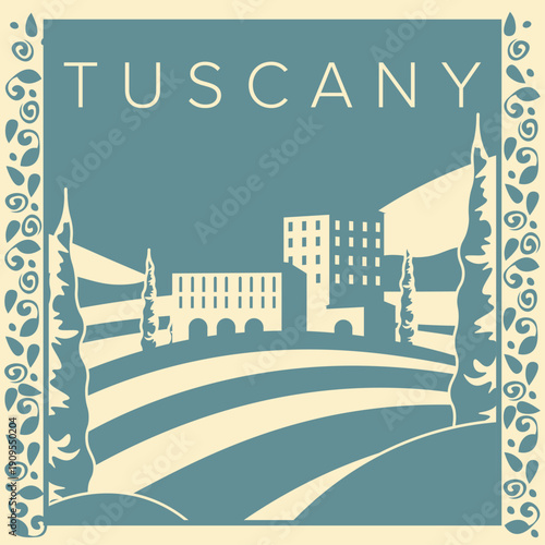 Italy, Tuscany, minimalist banner, cover, square postcard, print