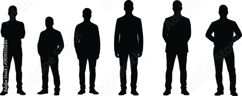 Collection of diverse people silhouettes sitting on a ledge and lying down in relaxed poses isolated on white background for design.