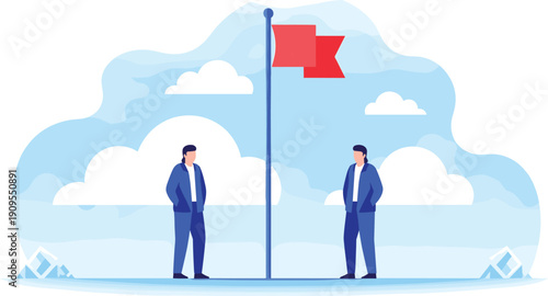 Leadership goal achievement illustration, business direction decision, success milestone flag, career progress, strategy vision, modern flat vector design concept art