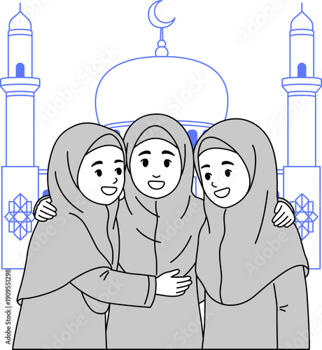 Illustration of Group of Muslim Girls for Ramadan.