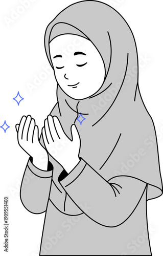 Illustration of Muslim Girl Praying for Ramadan.