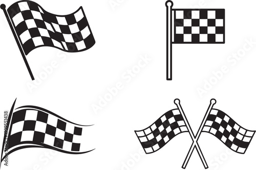 Checkered Race Flag Icon Set Racing Finish Start Car Racing Sport Automotive On White Background