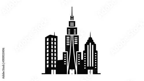 Vector illustration of city skyline silhouette of modern skyscrapers and buildings on a transparent background