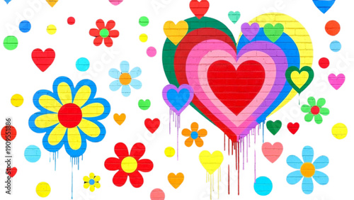 Vibrant Rainbow Hearts and Flowers Pattern Cheerful Love Background for Kids Party Valentines Day Social Media Web Design