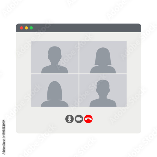 Online Video Conference Call Screen with Four Anonymous Participants and Call Controls