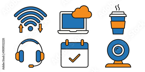 Remote Work and Communication Icon Set Digital Illustration