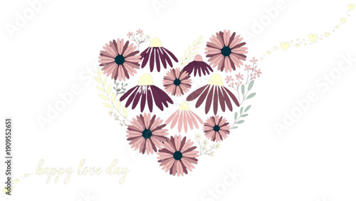 Delicate Floral Heart Illustration. Pastel Flowers Forming Love Symbol for Valentine's Day and Mother's Day Greetings.