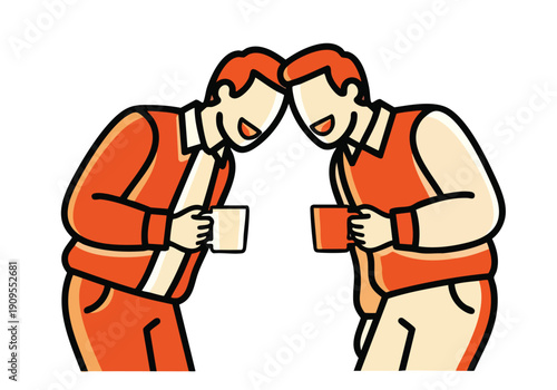 Two Men Sharing Laughter Over Coffee. Friendship. Casual Meeting. Flat Illustration.