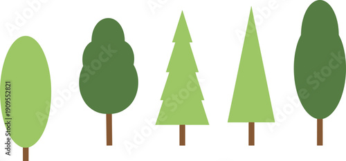 Comprehensive vector icon set featuring flat green trees, analog clocks, security padlocks, heraldic shield crests, green ecology symbols, and telephone icons.