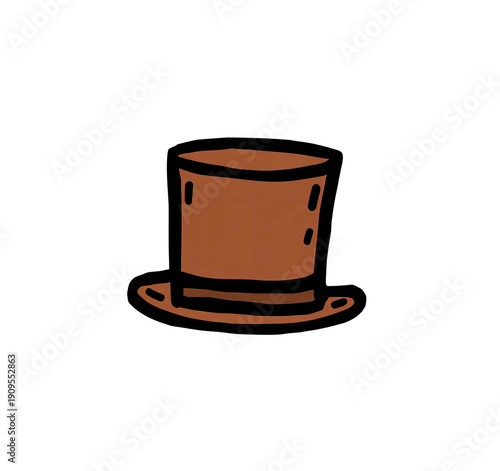 A cartoon top hat rendered in brown, set against a stark black background. Simple style