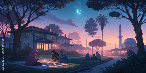 Peaceful Suhoor scene before dawn, viewed through a window, depicting a quiet moment of pre-fast meal during Ramadan, serene and contemplative mood.