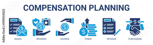 Compensation Planning web banner icon vector illustration concept with icons of wages, rewards, savings, funds, revenue, and purchasing.