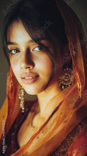 Young South Asian woman smiling while wearing a traditional outfit  