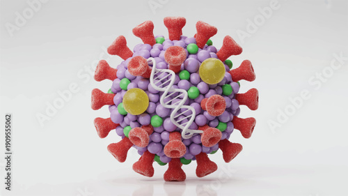 A detailed 3D illustration of a coronavirus particle made from candy and confectionery (2)_traced