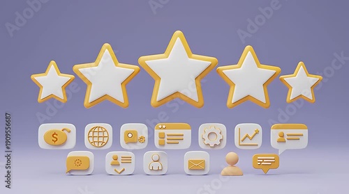 Four Gold Stars Rating Icons User Interface.