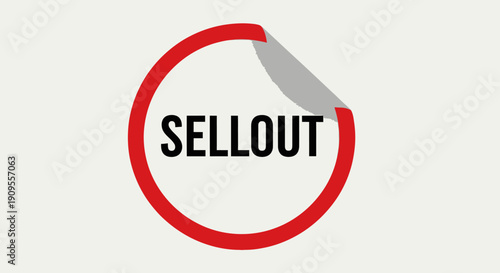 Red circular "SELLOUT" sticker with a peeling effect, indicating a sold-out item or event, isolated white background.