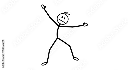 Confused Stick Figure with Hands Up and a Questioning Expression, Feeling Lost on an Isolated White Background