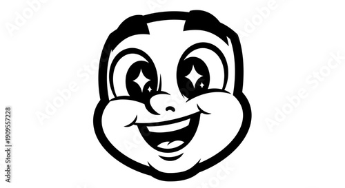 Ecstatic Cartoon Face with a Big Happy Smile and Sparkling Eyes, Expressing Joy, on an Isolated White Background