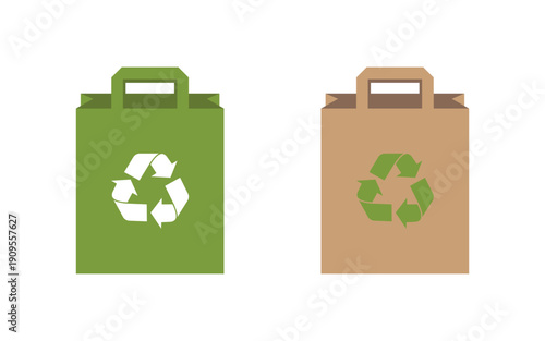 paper bag with recycling symbols set, recyclable package icons