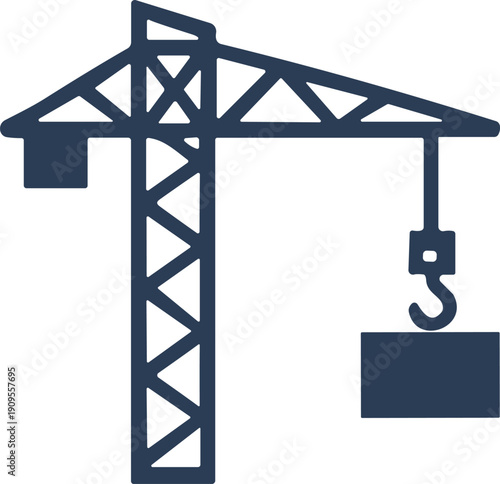 Construction Crane Icon, Industrial Equipment Graphic, Teal Line Art, Building Site Symbol, Infrastructure Lift, Engineering Tool, Load Hoist Design