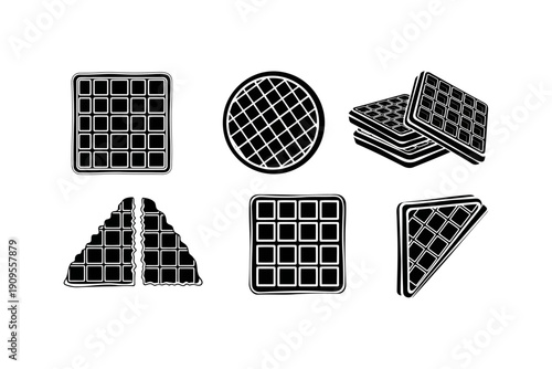 vector silhouette set of waffles