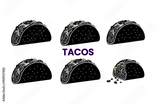 vector silhouette set of tacos