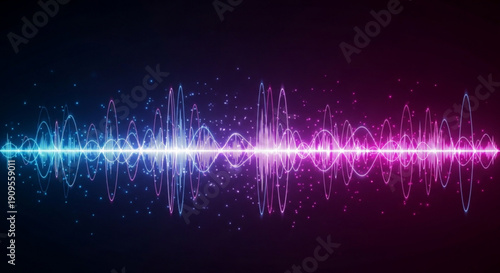 Vibrant sound wave with blue and pink hues on a dark background conveying energy and technology