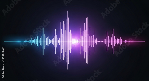 Vibrant sound wave graphic with purple pink and blue hues on a dark background symbolizing music and technology