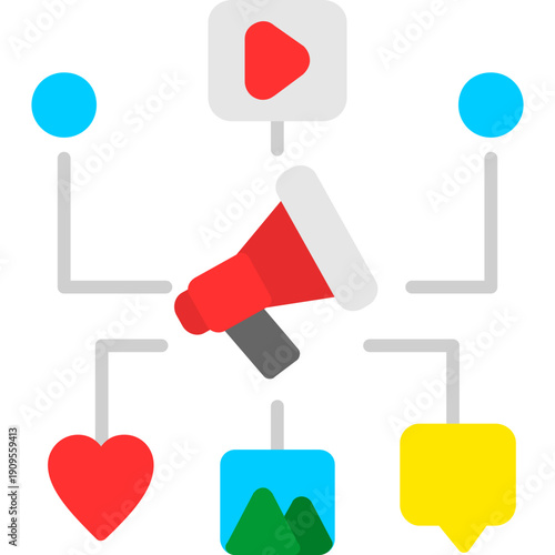 Megaphone with media symbols Icon