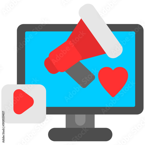 Monitor with megaphone and heart Icon