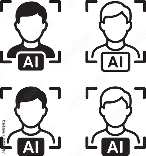 Isolated AI Facial Scan Technology Icon, AI facial scan recognition, AI intelligent security technology, AI smart automation design, AI machine learning face system vector isolated