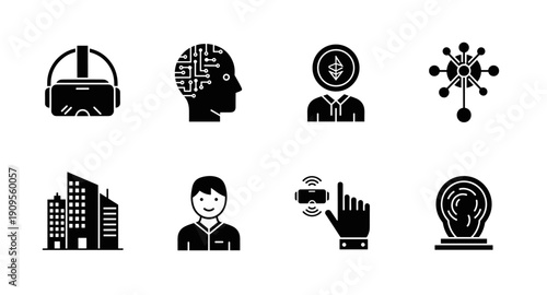 Collection of modern technology and business icons representing innovation and digital concepts