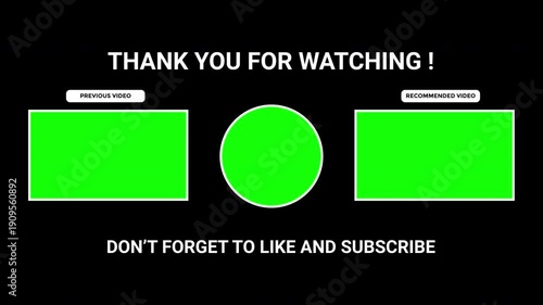 End screen youtube for videos with viewer thanks and promo for more videos, suitable for youtube or video content creators. Great for concluding videos.