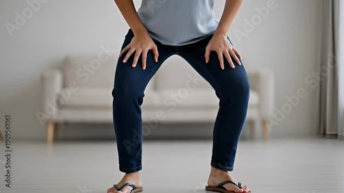 Woman Doing Squats at Home.