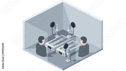 Podcast Recording Studio Illustration. Isometric Audio Production. Digital Communication.