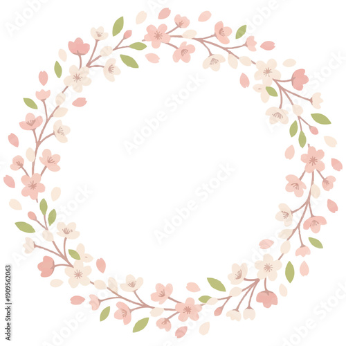 「ふわふわ」と舞う桜の花びらが「繊細」な輪を作った、春の訪れを感じるリースです。淡い桃色が「再生」と「希望」を象徴し、見る人の心に「安らぎ」を与えます。メッセージを添えるフレームとして、多目的に活用できます。