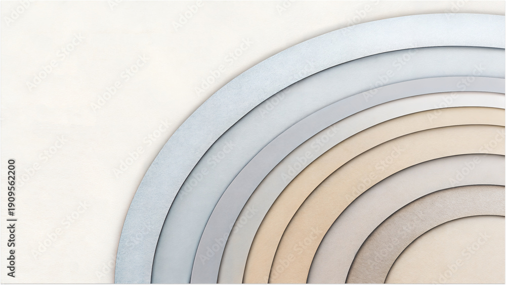 Obraz premium Soft neutral rainbow arches on cream, gentle mood in bright diffuse lighting, centered concentric composition using clean copy space for stationery layouts, social banners, and minimalist template.