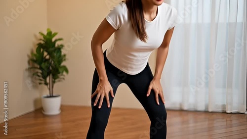 Woman Exercising at Home with Plant.