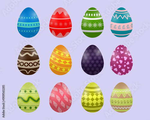 Colorful Easter Egg Collection with Decorative Patterns