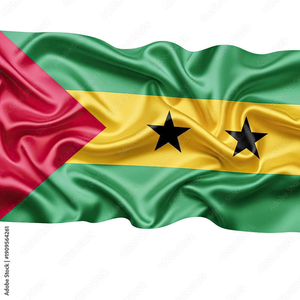 Obraz premium Waving Flag of Sao Tome and Principe on White Background.